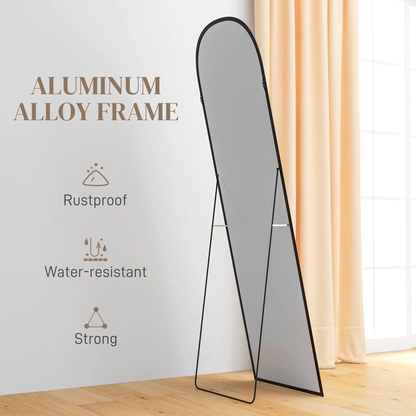 Arched Standing Mirror, 64" x 20", Full Length, Wall Mount, Black Full Length Mirrors at Gallery Canada
