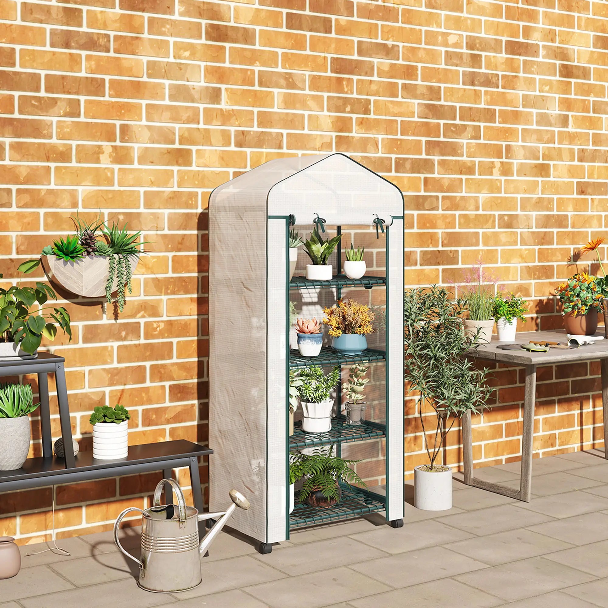 Portable Greenhouse, 4 Tier Shelves, PE Cover, White Greenhouses at Gallery Canada
