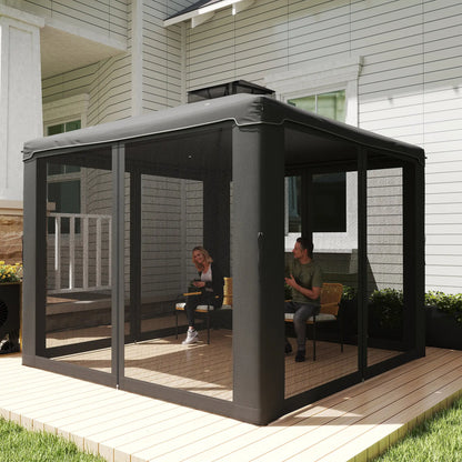 9.6' x 9.6' Gazebo, Steel Frame With Mosquito Netting, Dark Grey Gazebos at Gallery Canada