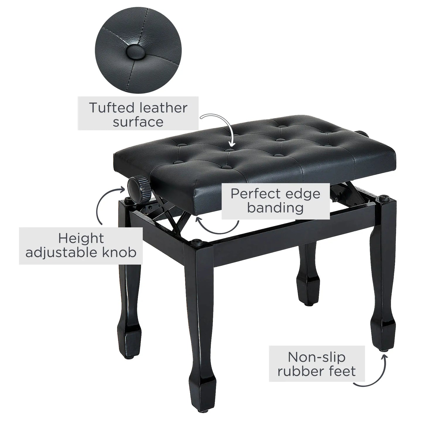 25" Adjustable Piano Bench, Padded Cushion, Storage, Black Piano Benches at Gallery Canada