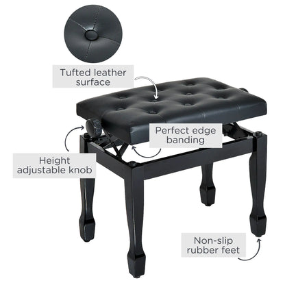 25" Adjustable Piano Bench, Padded Cushion, Storage, Black Piano Benches at Gallery Canada