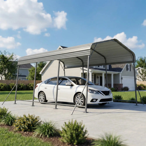 11 x 15FT Metal Carport, Heavy-Duty Canopy With Reinforced Frame, Dark Grey
