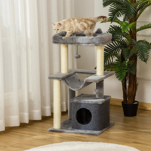 39.25'' Cat Tree Tower, Multi-Level Kitten House, Scratching Post, Gray