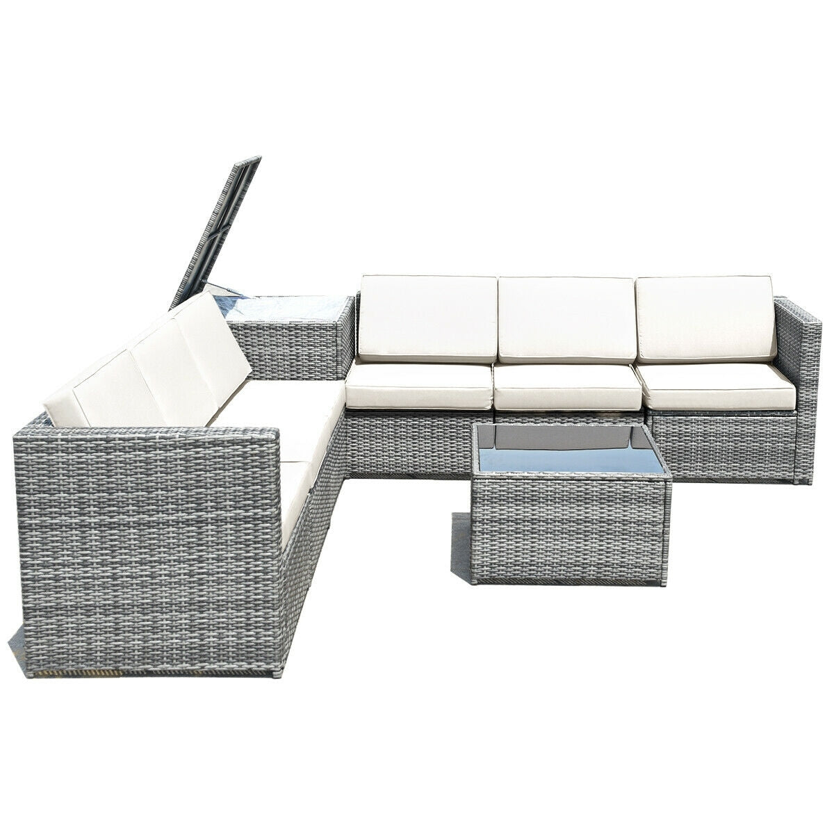 8 Piece Wicker Rattan Sofa Dining Set, With Storage Table, White Outdoor Sectionals at Gallery Canada