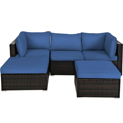 5-Piece Patio Rattan Sofa Set With Cushion And Ottoman, Navy Outdoor Sectionals at Gallery Canada