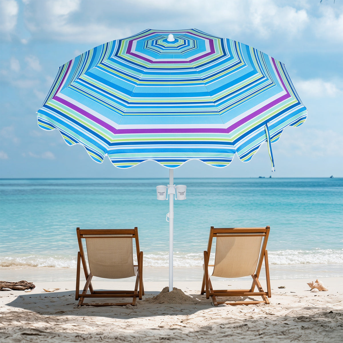Beach Umbrella UPF 50+, 6.5 FT with Sand Anchor, Blue Outdoor Umbrellas at Gallery Canada