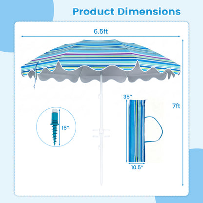 Beach Umbrella UPF 50+, 6.5 FT with Sand Anchor, Blue Outdoor Umbrellas at Gallery Canada