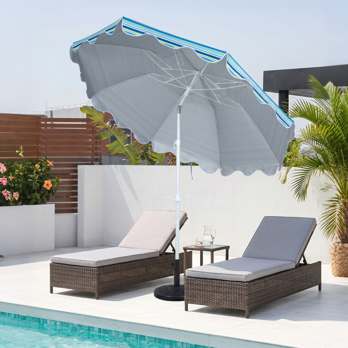 Beach Umbrella UPF 50+, 6.5 FT with Sand Anchor, Blue Outdoor Umbrellas at Gallery Canada