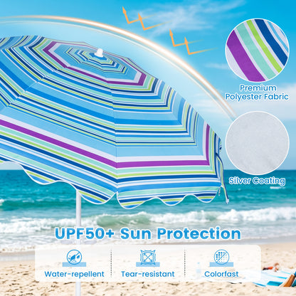 Beach Umbrella UPF 50+, 6.5 FT with Sand Anchor, Blue Outdoor Umbrellas at Gallery Canada