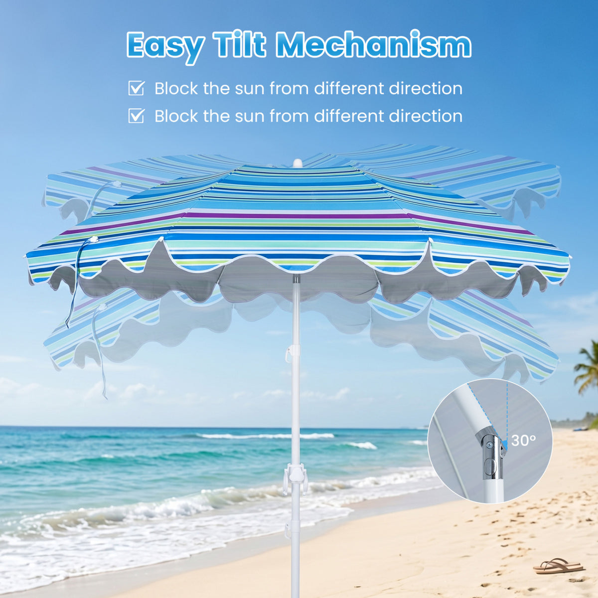 Beach Umbrella UPF 50+, 6.5 FT with Sand Anchor, Blue Outdoor Umbrellas at Gallery Canada