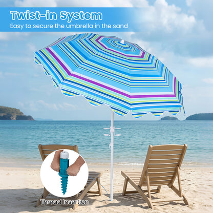 Beach Umbrella UPF 50+, 6.5 FT with Sand Anchor, Blue Outdoor Umbrellas at Gallery Canada