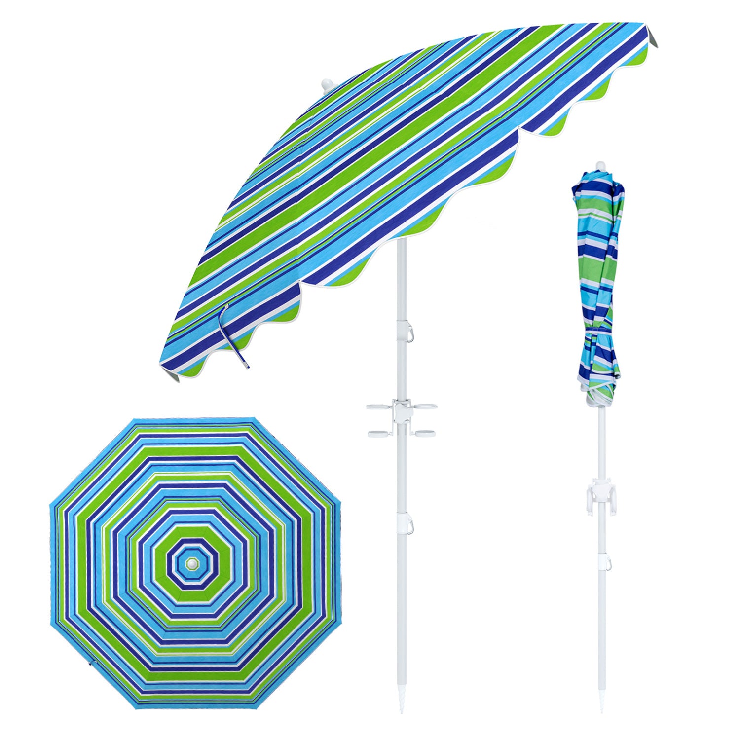 6.5 FT Beach Umbrella UPF 50+ With Sand Anchor, Green Outdoor Umbrellas Green at Gallery Canada