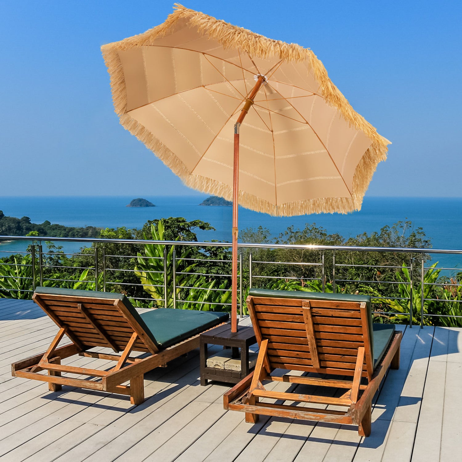 6.5 Feet Portable Thatched Tiki Beach Umbrella with Adjustable Tilt for Backyard Outdoor Umbrellas at Gallery Canada