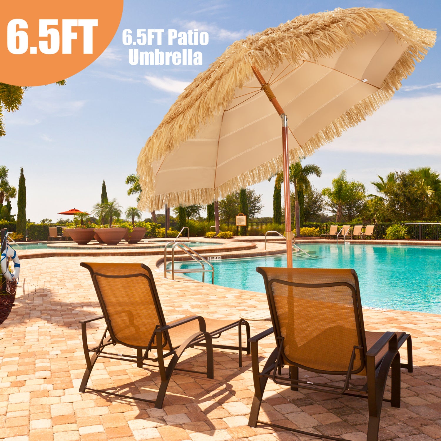 6.5 Feet Portable Thatched Tiki Beach Umbrella with Adjustable Tilt for Backyard Outdoor Umbrellas at Gallery Canada