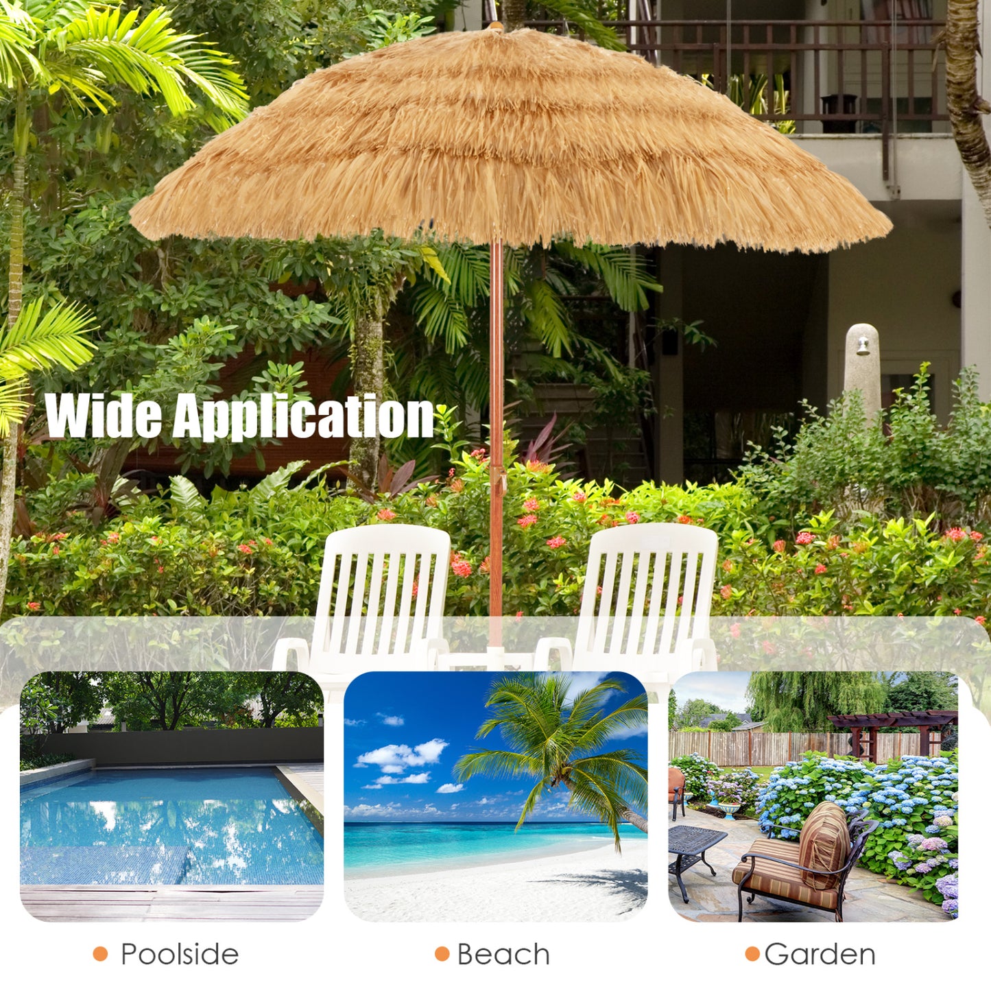 6.5 Feet Portable Thatched Tiki Beach Umbrella with Adjustable Tilt for Backyard Outdoor Umbrellas at Gallery Canada