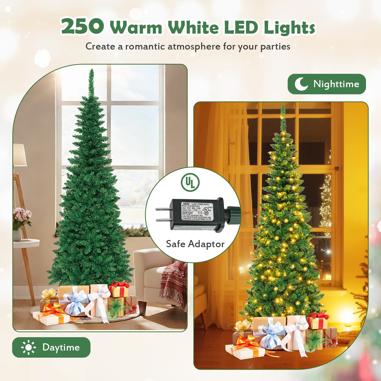Pre-Lit Hinged Artificial Pencil Christmas Tree, 6.5 Feet, Green Christmas Tree at Gallery Canada