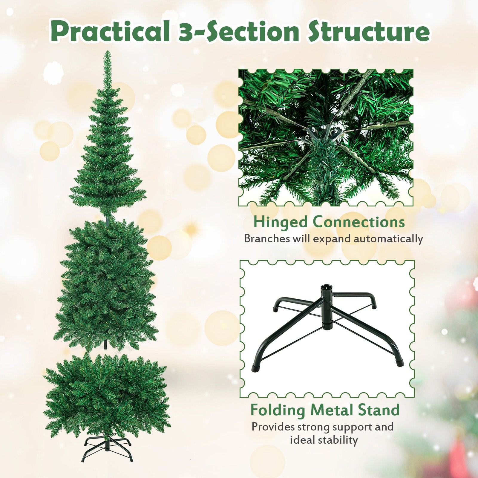 Pre-Lit Hinged Artificial Pencil Christmas Tree, 6.5 Feet, Green Christmas Tree at Gallery Canada