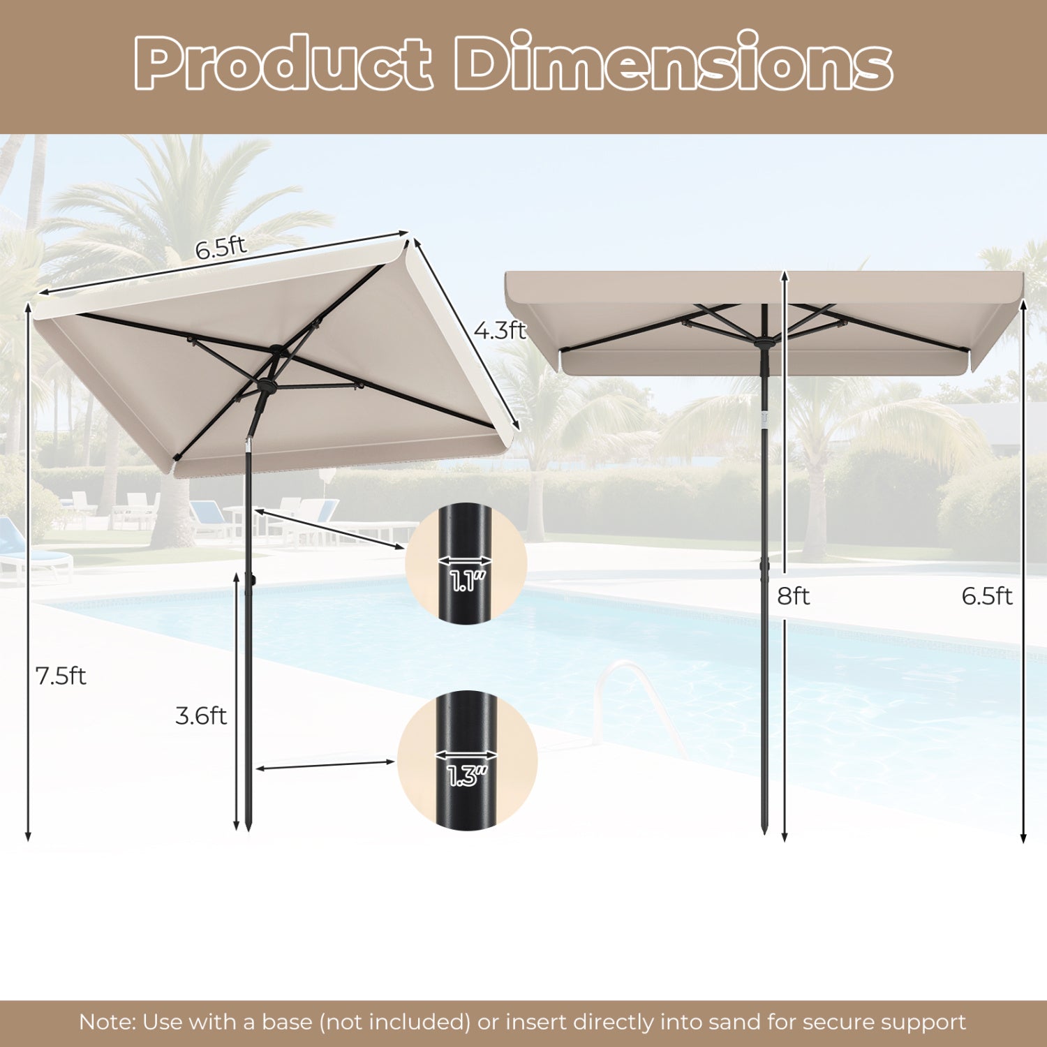 6.5 X 4.3 Ft Rectangular Outdoor Umbrella, Beige Outdoor Umbrellas at Gallery Canada