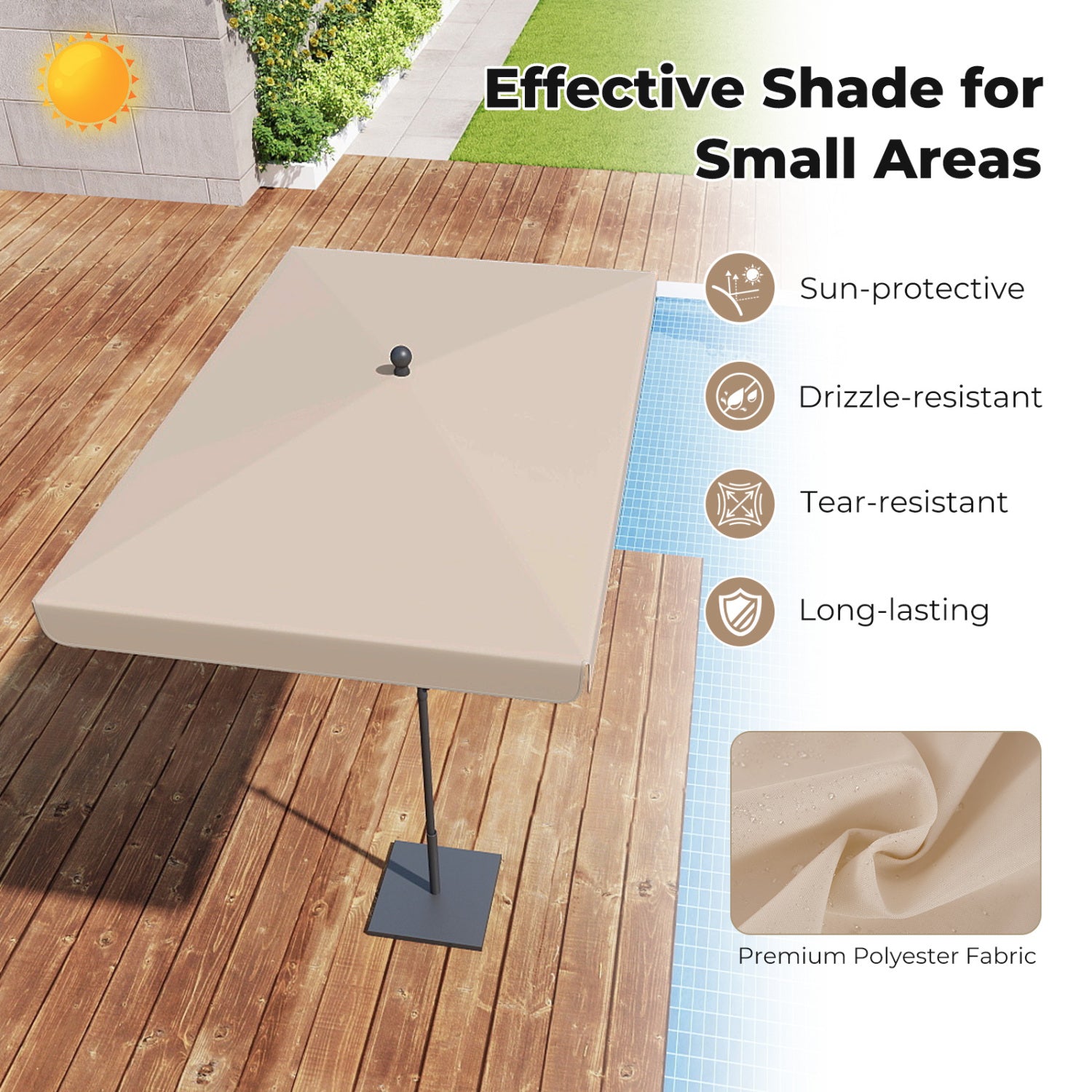 6.5 X 4.3 Ft Rectangular Outdoor Umbrella, Beige Outdoor Umbrellas at Gallery Canada