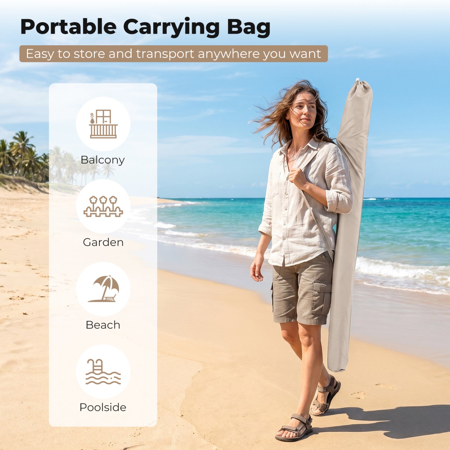 6.5 X 4.3 Ft Rectangular Outdoor Umbrella, Beige Outdoor Umbrellas at Gallery Canada