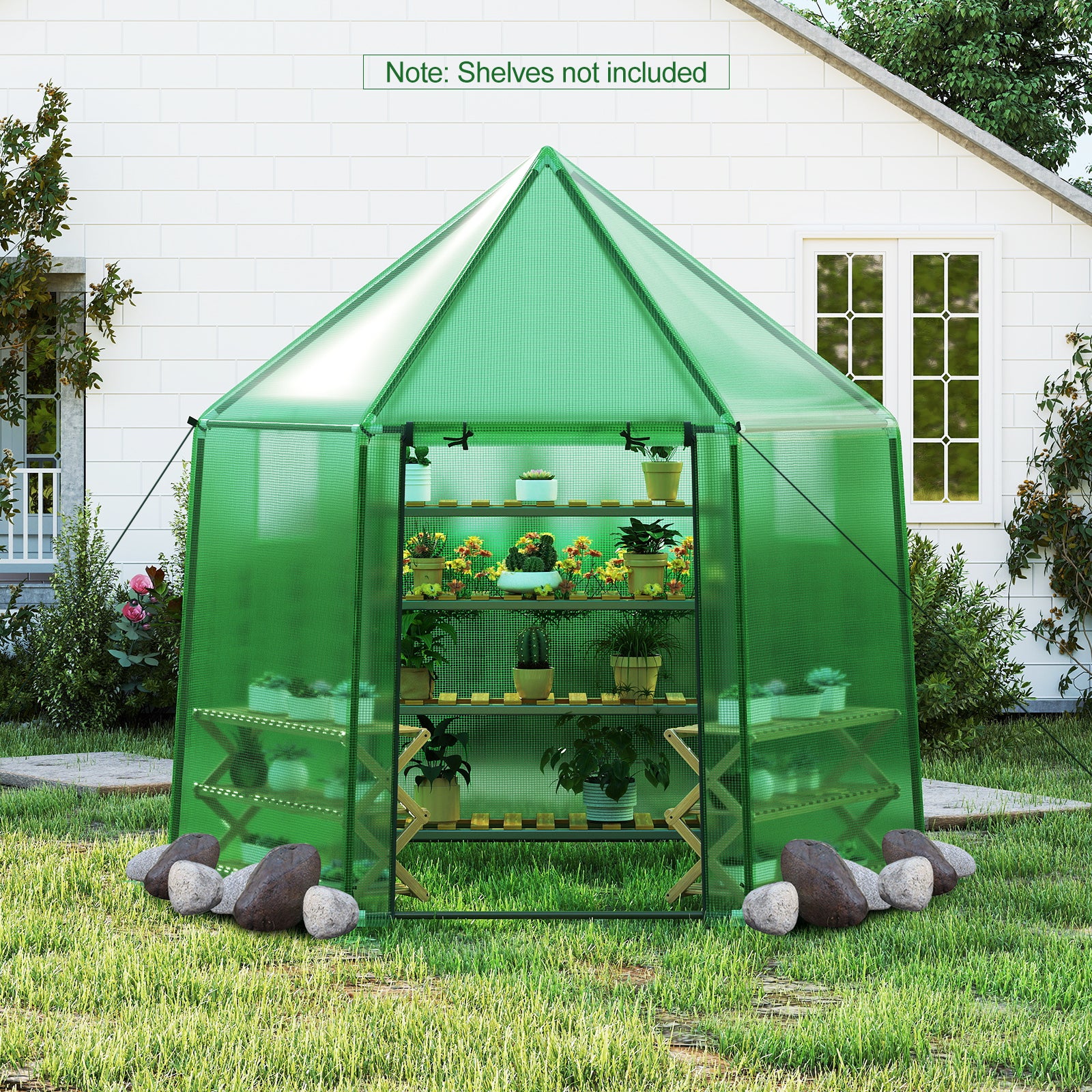 6.5 x 5.6 x 6.2 FT Mini Walk-in Greenhouse Portable Outdoor Warm House for Winter with PE Cover, Green Greenhouses at Gallery Canada