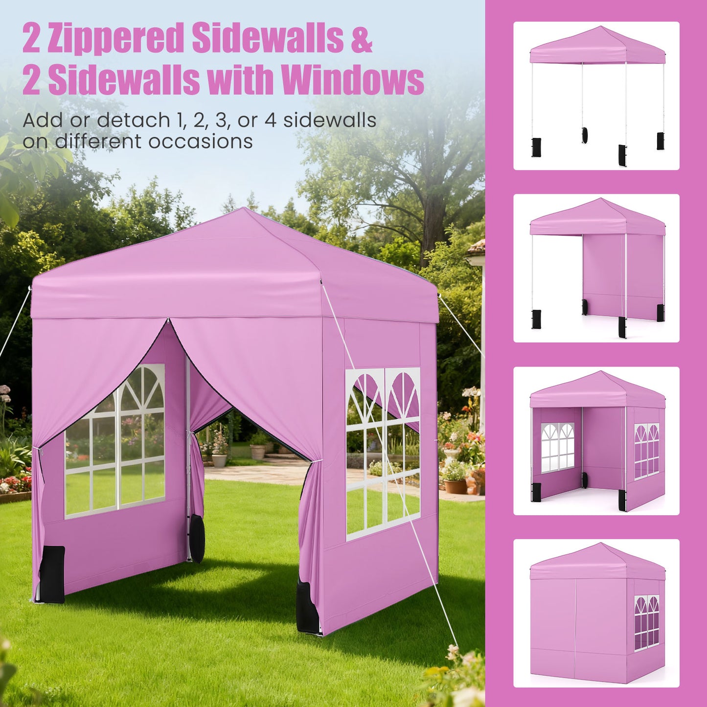 6.5 x 6.5 FT Pop up Canopy Tent with 4 Sidewalls and Wheeled Bag, Pink Canopies at Gallery Canada