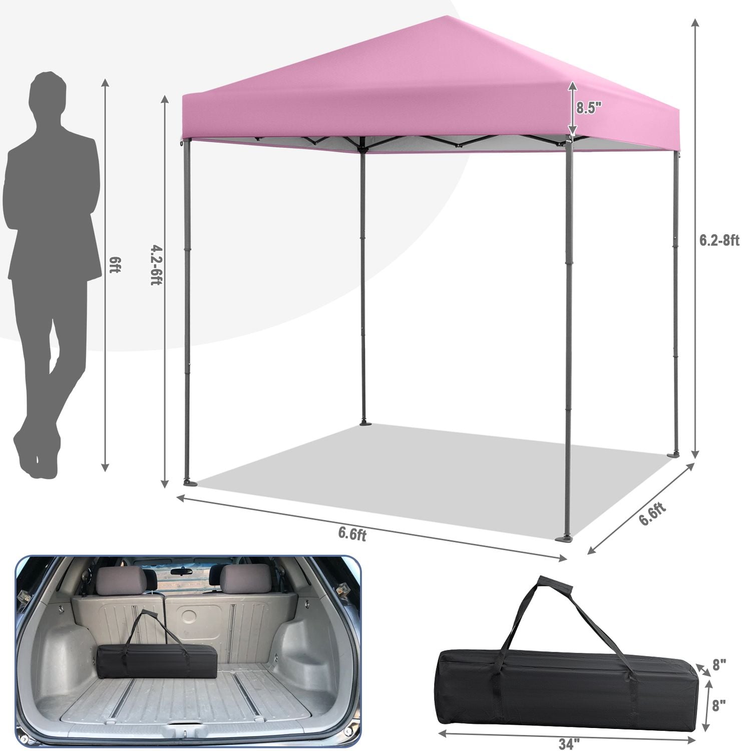6.6 x 6.6 Feet Pop-up Canopy Tent, UPF 50+, Pink Canopies at Gallery Canada