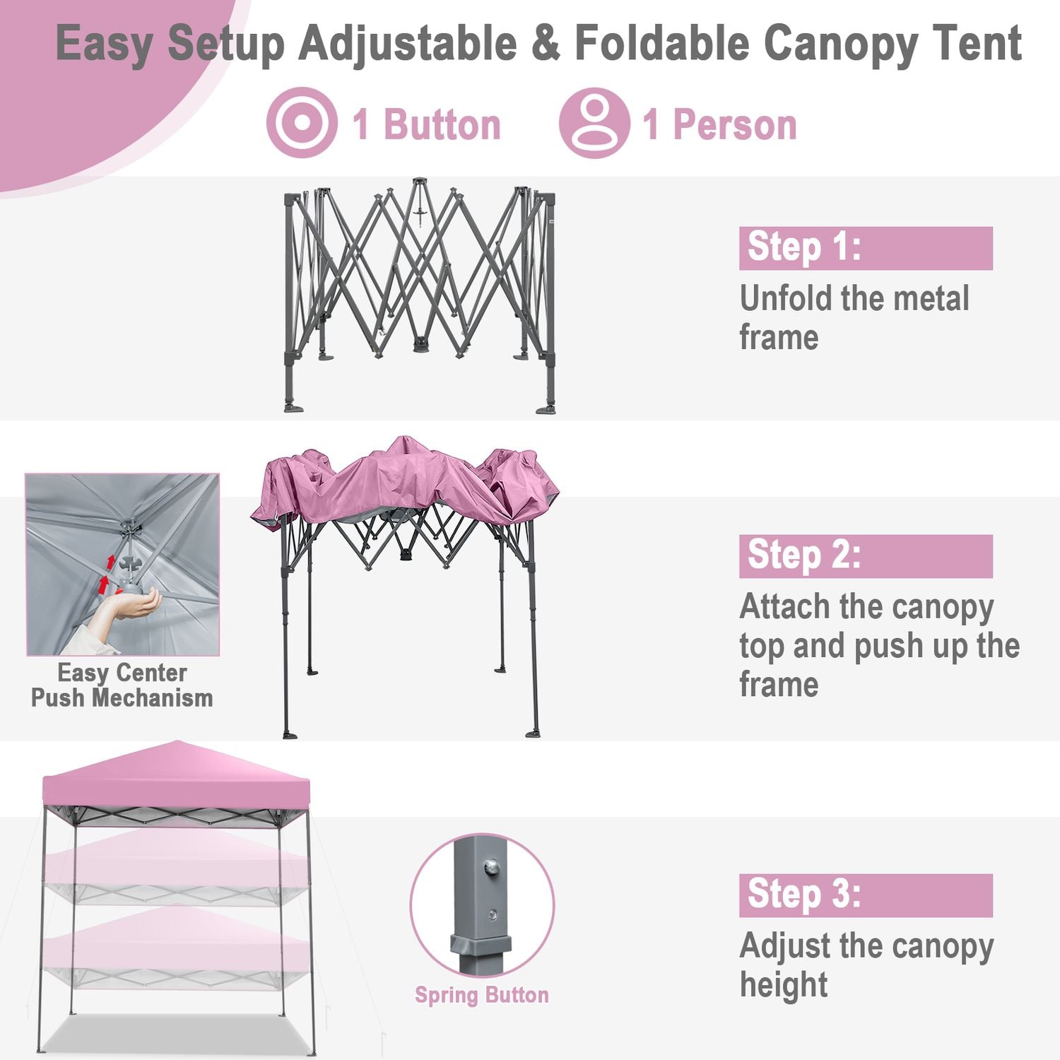 6.6 x 6.6 Feet Pop-up Canopy Tent, UPF 50+, Pink Canopies at Gallery Canada