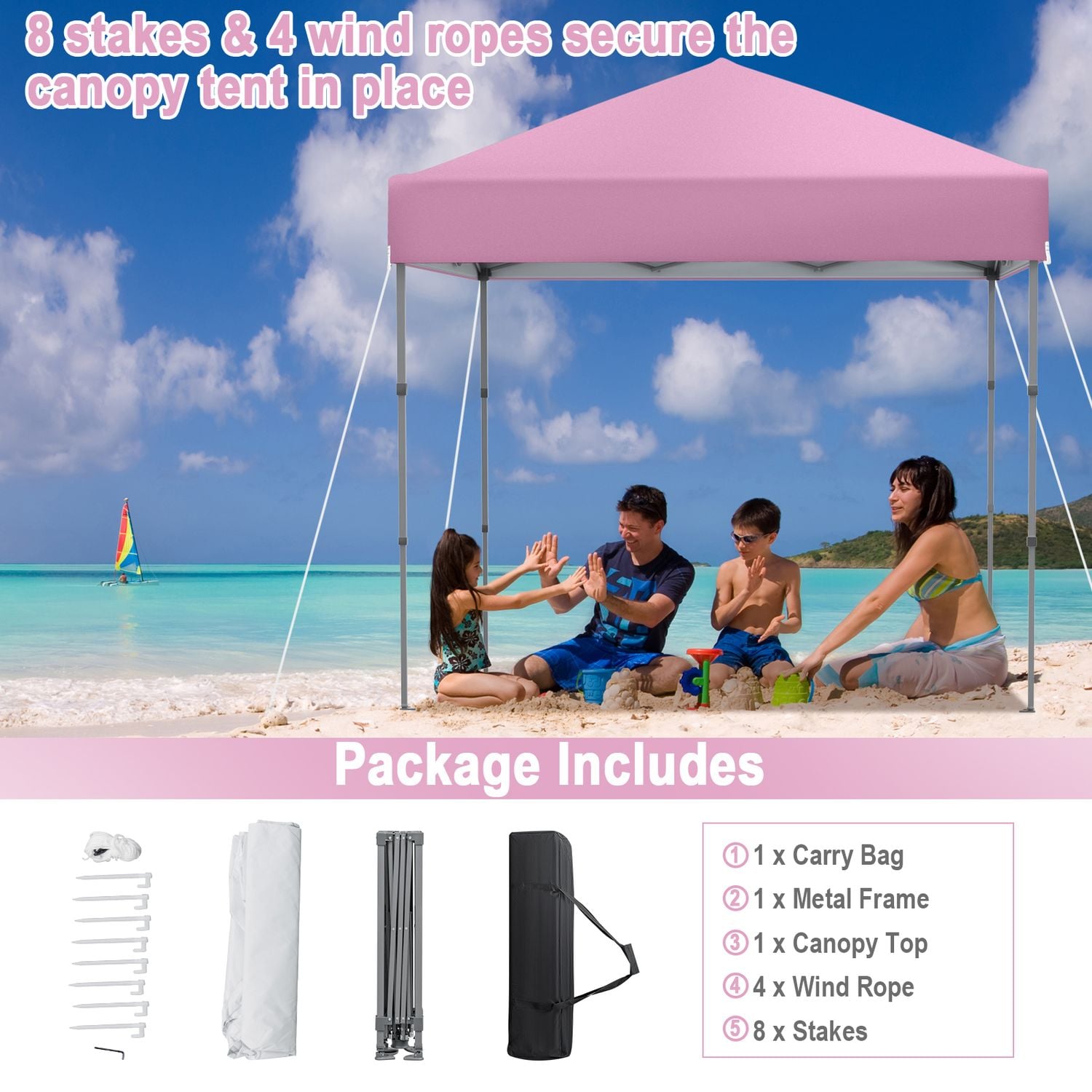 6.6 x 6.6 Feet Pop-up Canopy Tent, UPF 50+, Pink Canopies at Gallery Canada