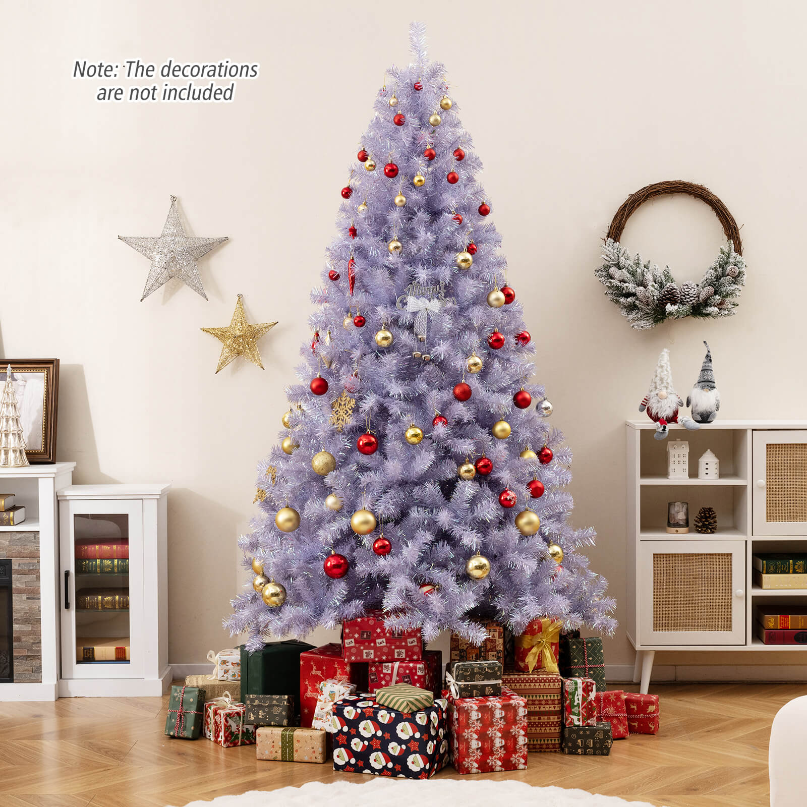 6/7.5 FT Pre-Lit Tinsel Artificial Christmas Tree, Green Christmas Tree at Gallery Canada