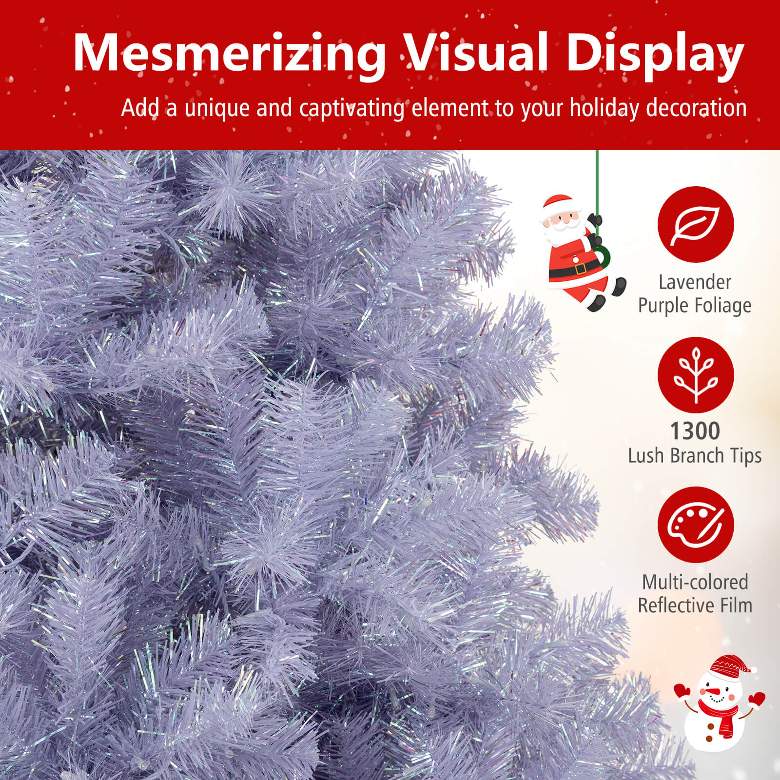 6/7.5 FT Pre-Lit Tinsel Artificial Christmas Tree, Green Christmas Tree at Gallery Canada