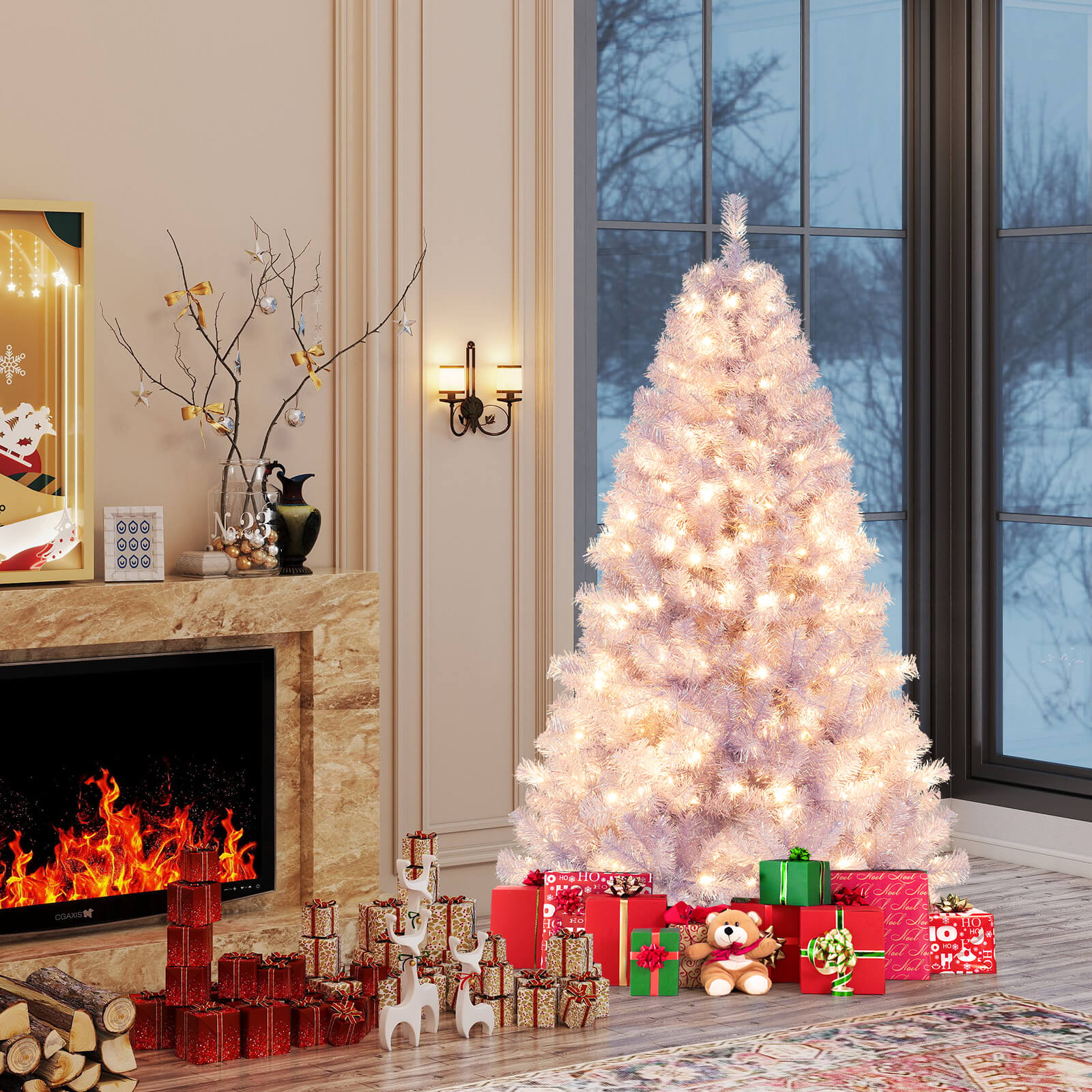 6/7.5 FT Pre-Lit Tinsel Artificial Christmas Tree, Purple Christmas Tree at Gallery Canada