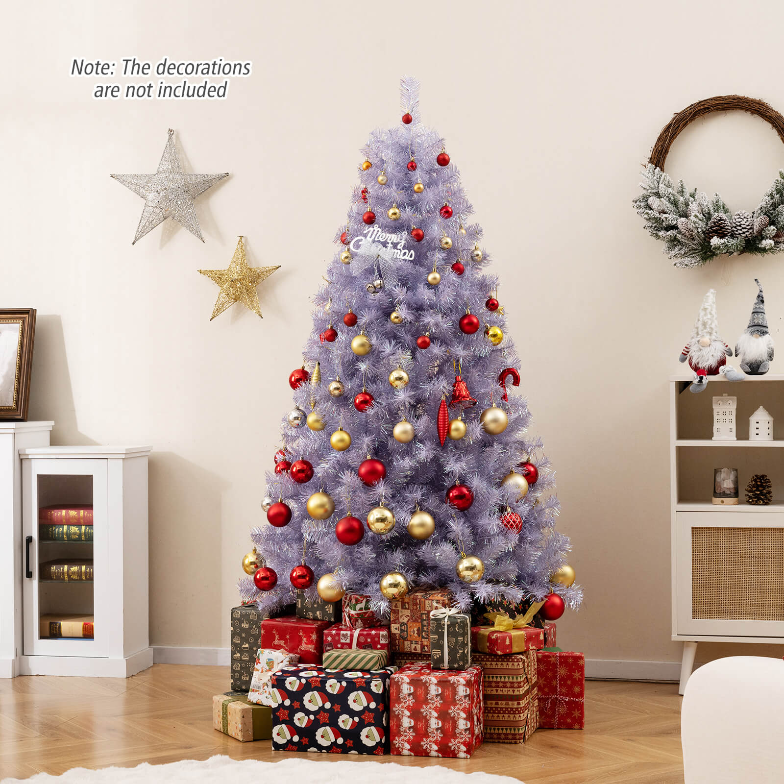 6/7.5 FT Pre-Lit Tinsel Artificial Christmas Tree, Purple Christmas Tree at Gallery Canada