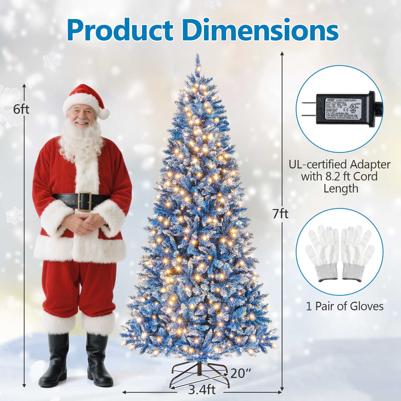 7 FT Artificial Christmas Tree, 767 Snowy Branch Tips, Blue Christmas Tree at Gallery Canada