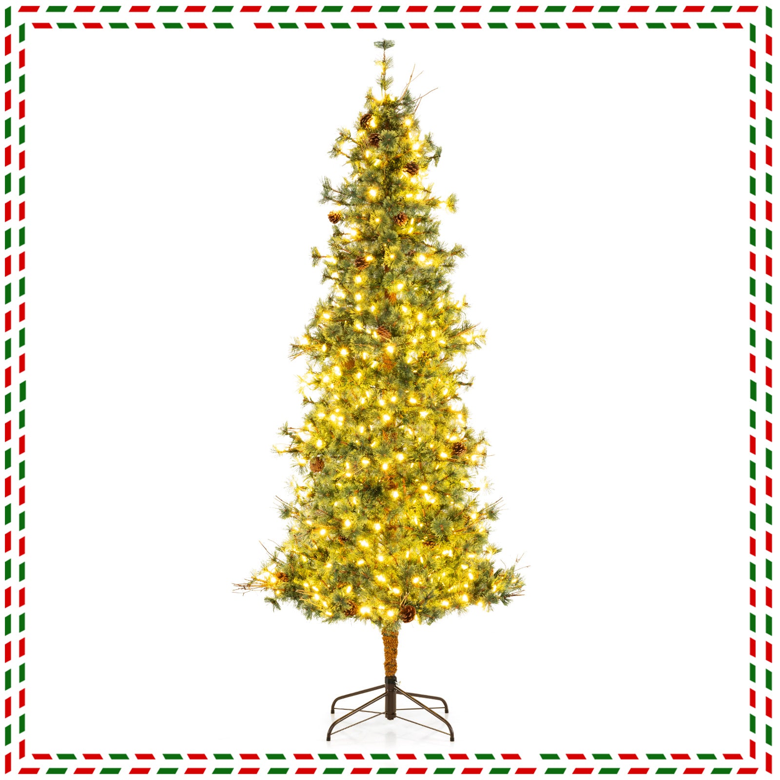 8ft Artificial Christmas Tree, Pre-lit With Warm White LED Lights, Green Christmas Tree Green at Gallery Canada