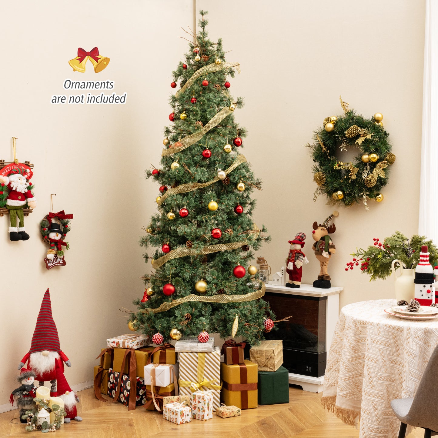 8ft Artificial Christmas Tree, Pre-lit With Warm White LED Lights, Green Christmas Tree at Gallery Canada