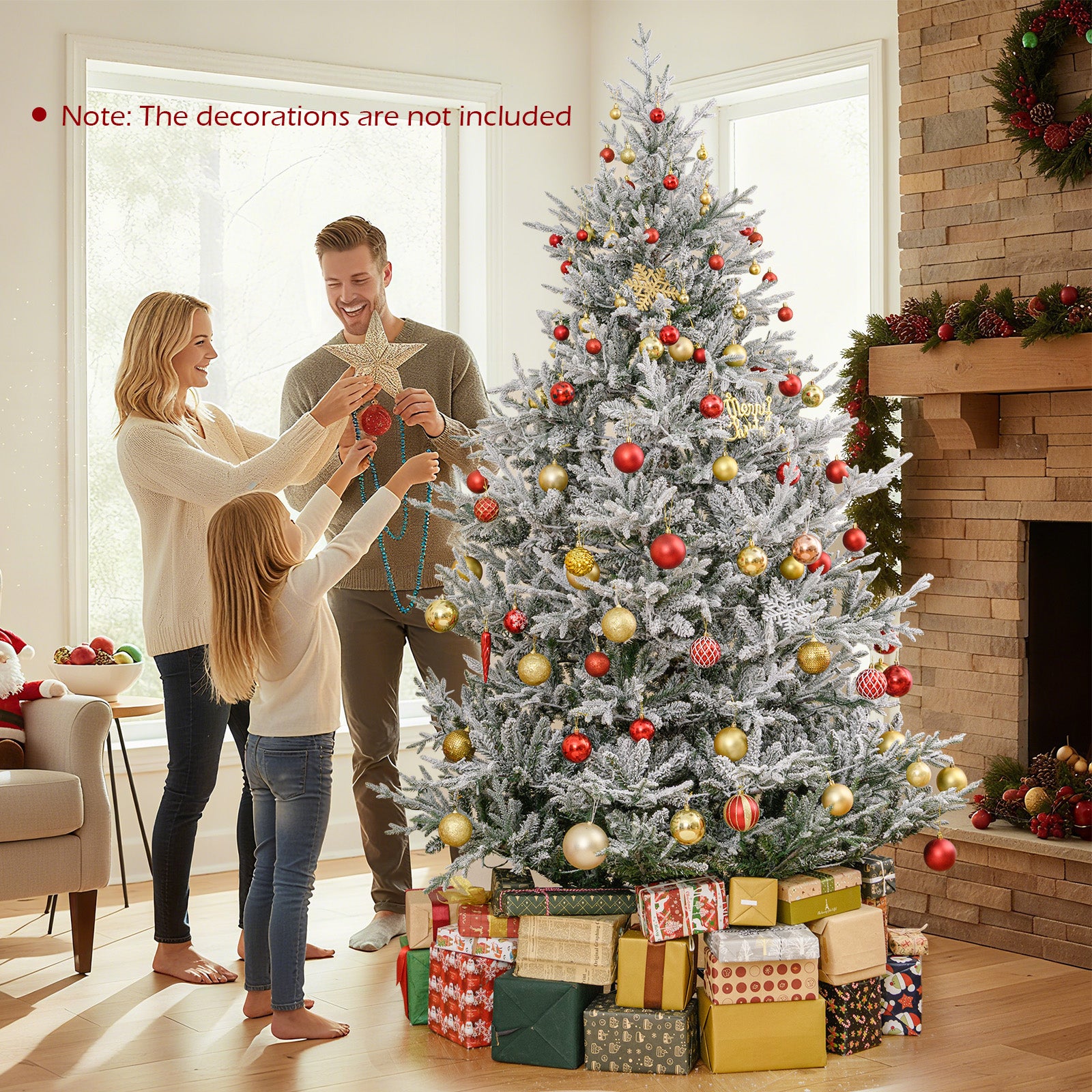 Pre-Lit Artificial Christmas Tree, 8 Feet, Hinged Snow Flocked, Green Christmas Tree at Gallery Canada