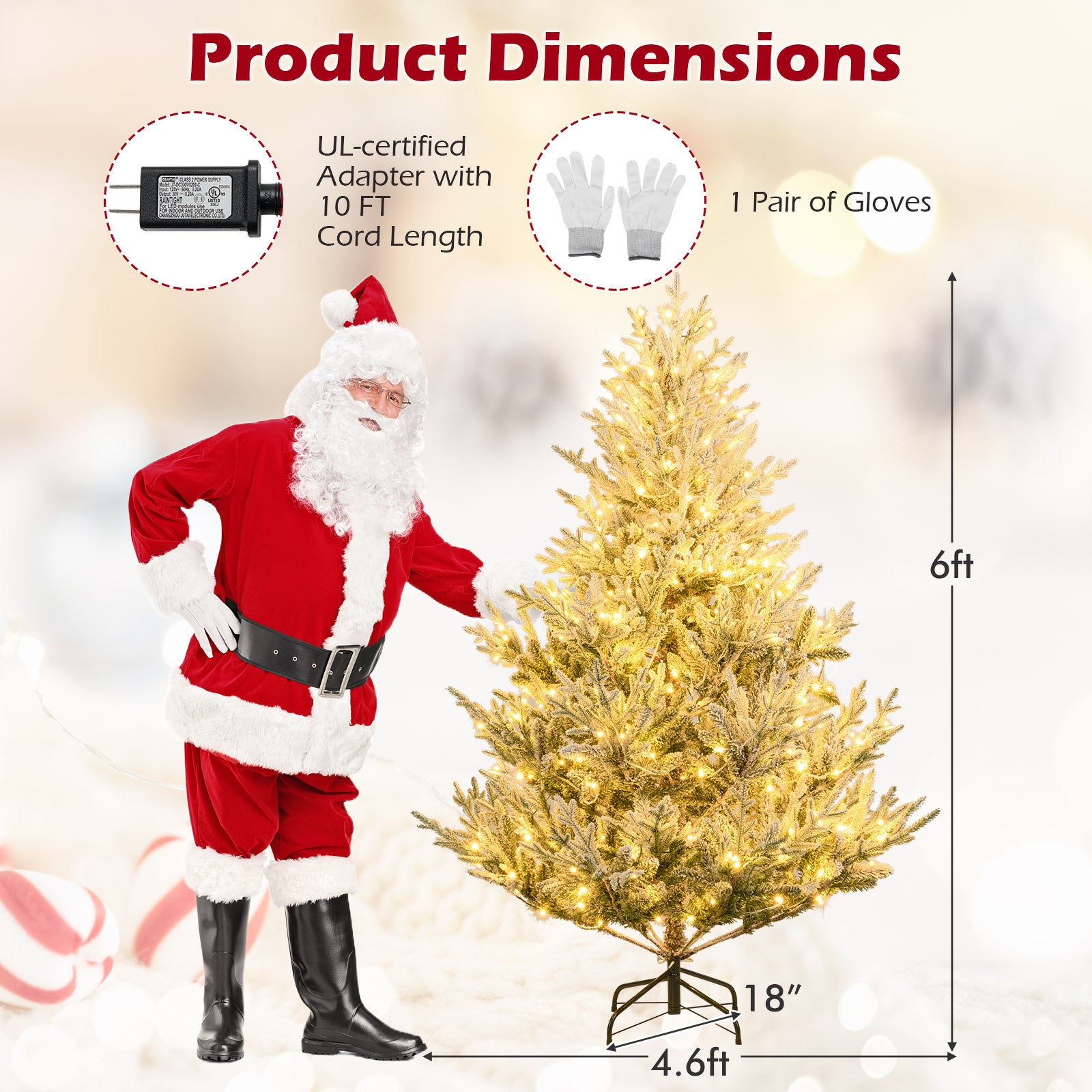 6 Ft Pre-Lit Artificial Christmas Tree, Hinged Snow Flocked, Green Christmas Tree at Gallery Canada
