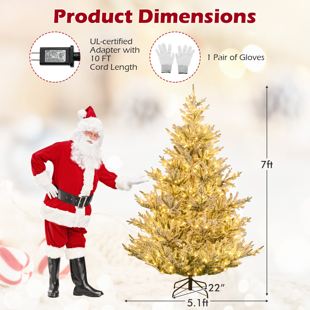 Pre-Lit Artificial Christmas Tree, 7 ft, Hinged Snow Flocked, Green Christmas Tree at Gallery Canada