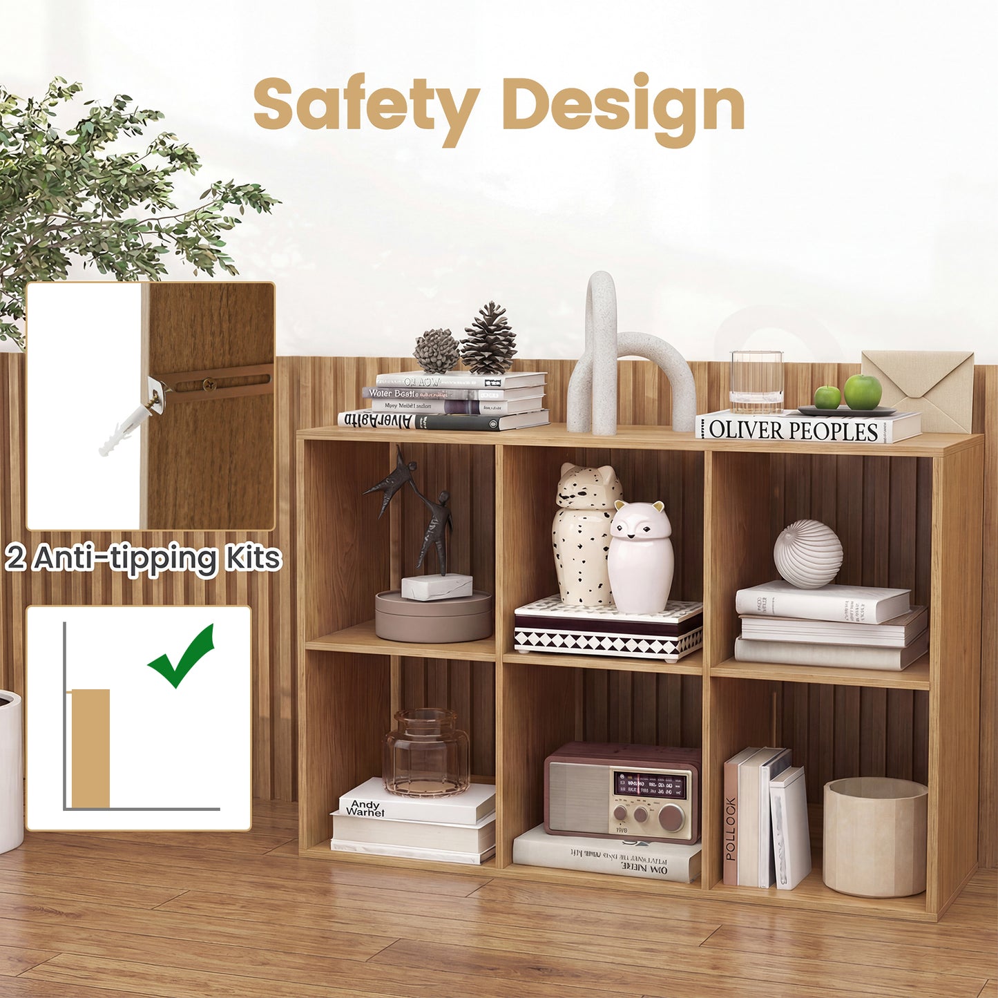 6 Cube Bookshelf With Back Guardrail, Natural Bookcases at Gallery Canada