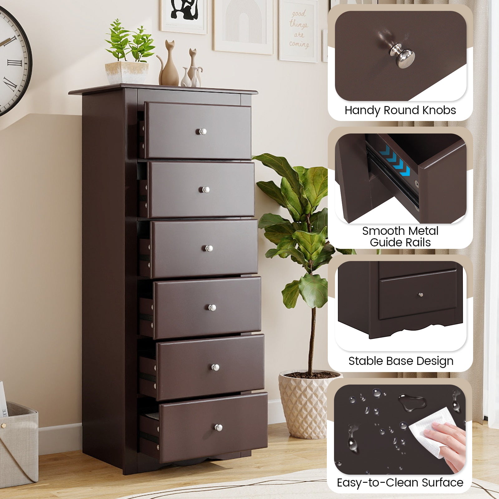 6 Drawers Chest Dresser, Clothes Storage Cabinet, Brown Dressers & Chests at Gallery Canada