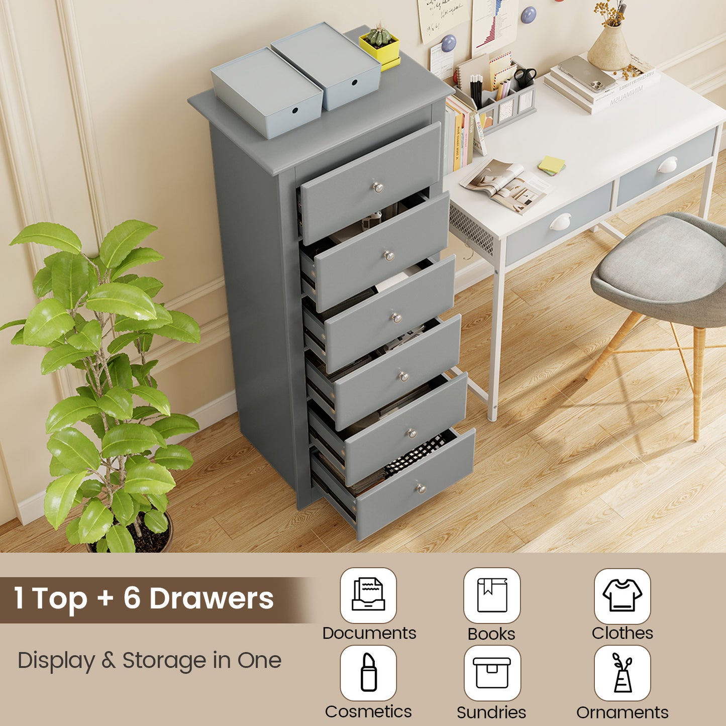 6 Drawers Chest Dresser, Bedroom Furniture Cabinet, Gray Dressers & Chests at Gallery Canada