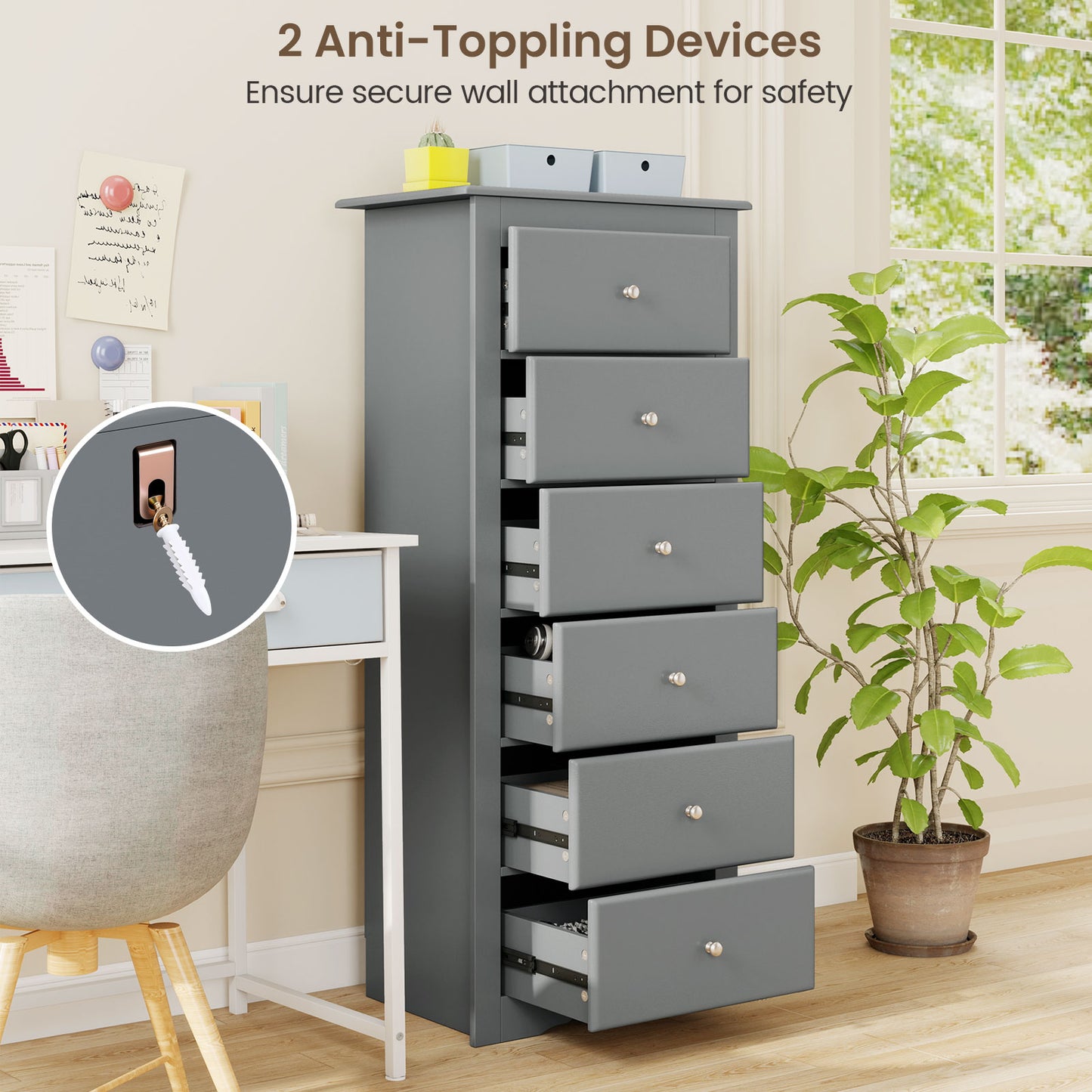 6 Drawers Chest Dresser, Bedroom Furniture Cabinet, Gray Dressers & Chests at Gallery Canada