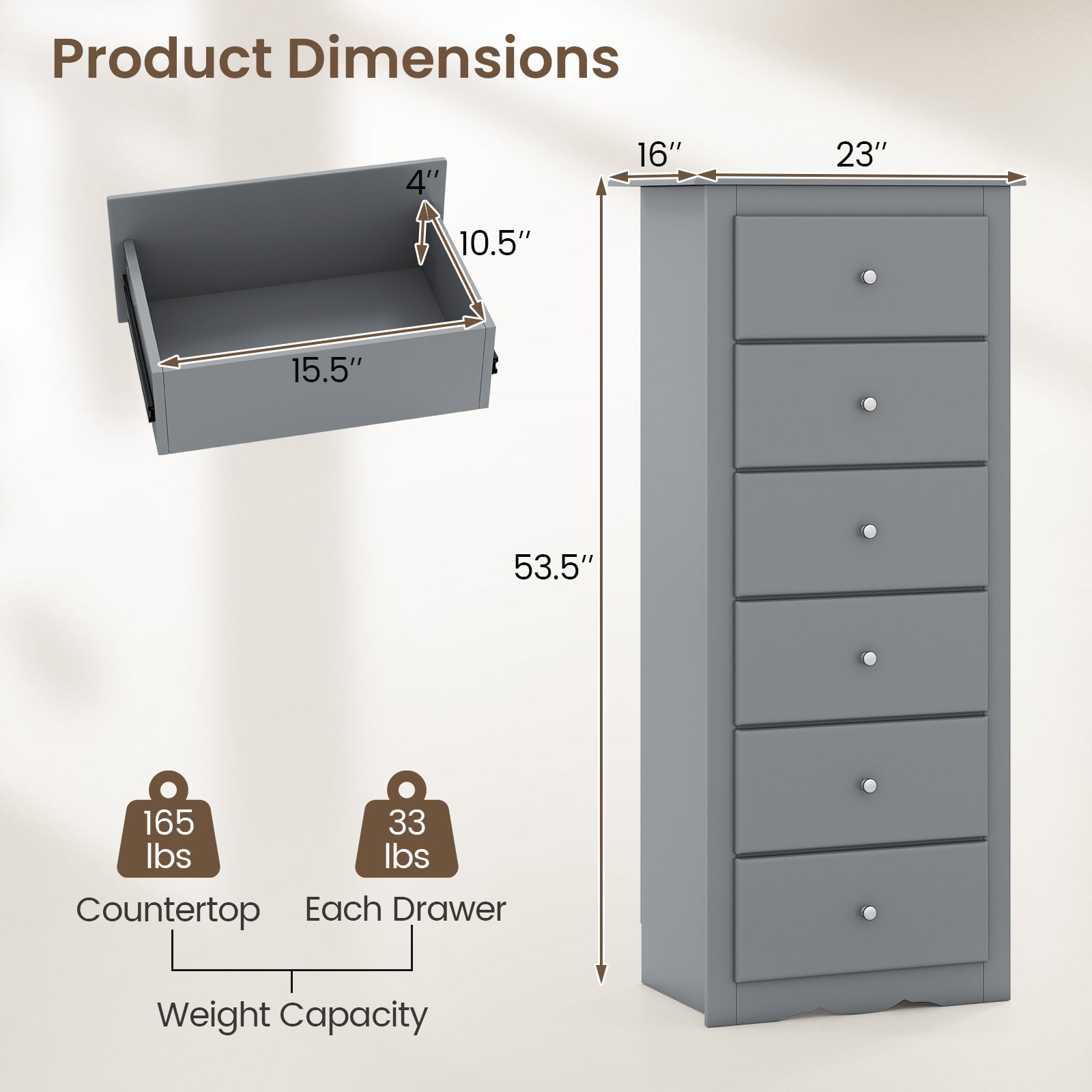 6 Drawers Chest Dresser, Bedroom Furniture Cabinet, Gray Dressers & Chests at Gallery Canada