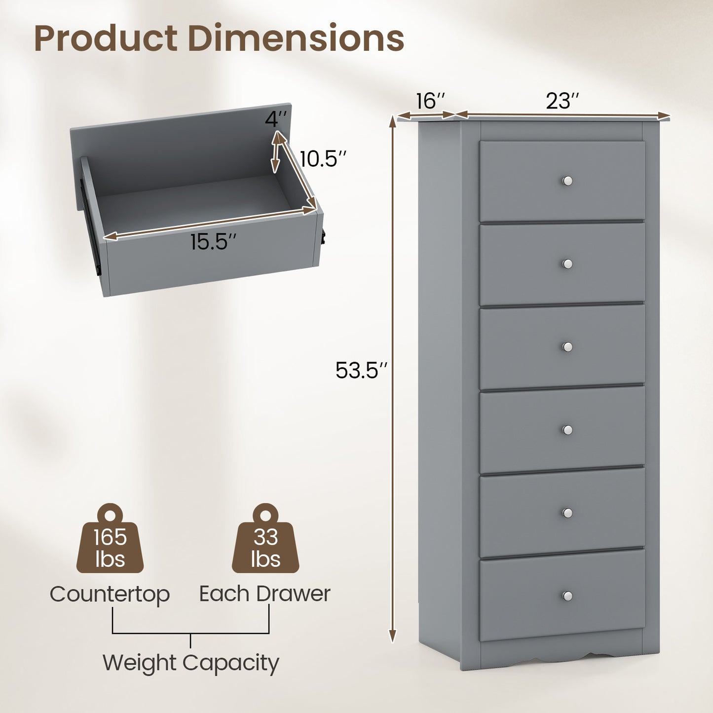 6 Drawers Chest Dresser, Bedroom Furniture Cabinet, Gray Dressers & Chests at Gallery Canada