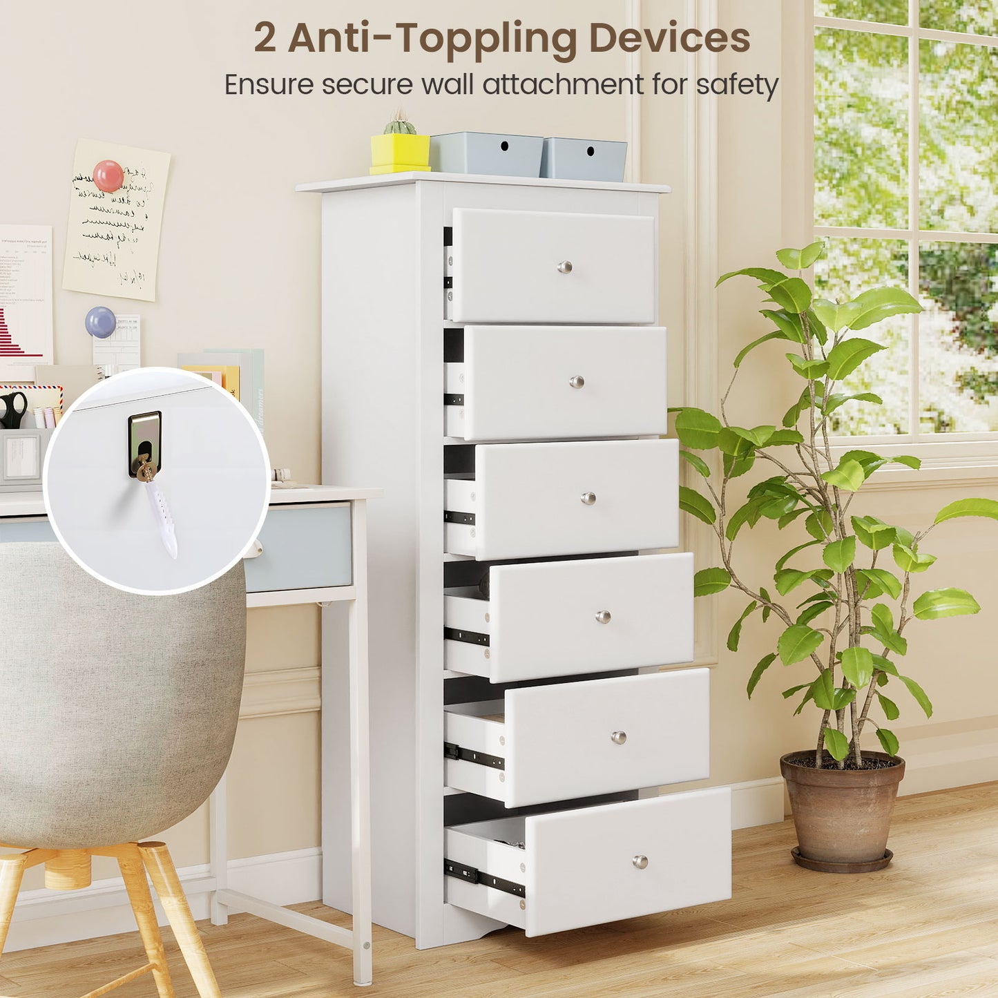 6 Drawer Chest Dresser, Bedroom Clothes Storage Cabinet, White Dressers & Chests at Gallery Canada