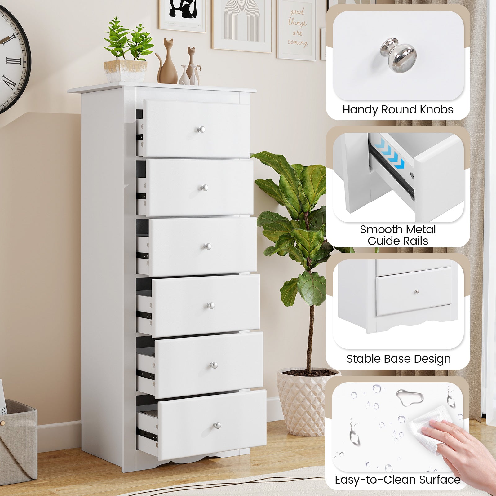 6 Drawer Chest Dresser, Bedroom Clothes Storage Cabinet, White Dressers & Chests at Gallery Canada
