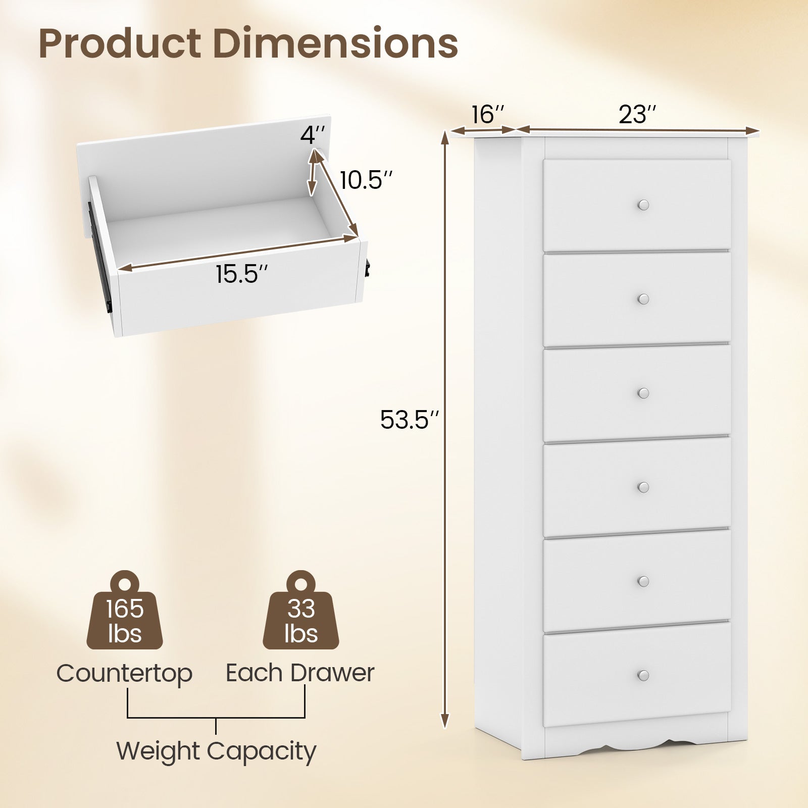 6 Drawer Chest Dresser, Bedroom Clothes Storage Cabinet, White Dressers & Chests at Gallery Canada