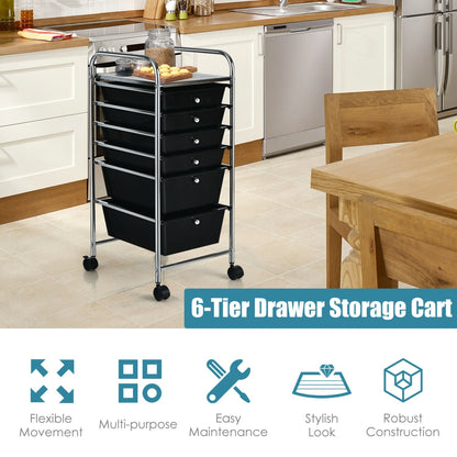6 Drawer Rolling Storage Cart Organizer, Black File Cabinets at Gallery Canada