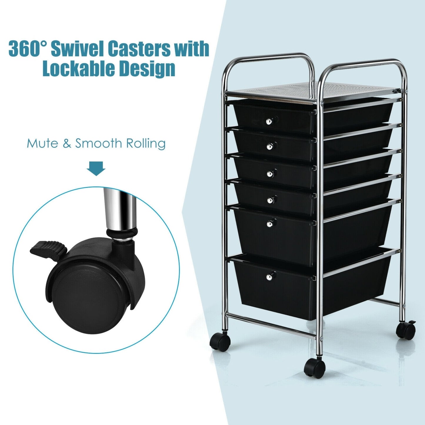 6 Drawer Rolling Storage Cart Organizer, Black File Cabinets at Gallery Canada